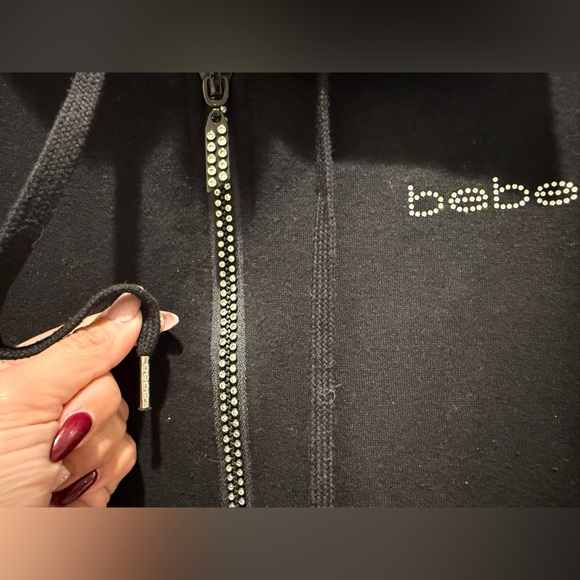 Bebe Black Zip-Up Hoodie with Rhinestone Detail - Picture 2 of 3